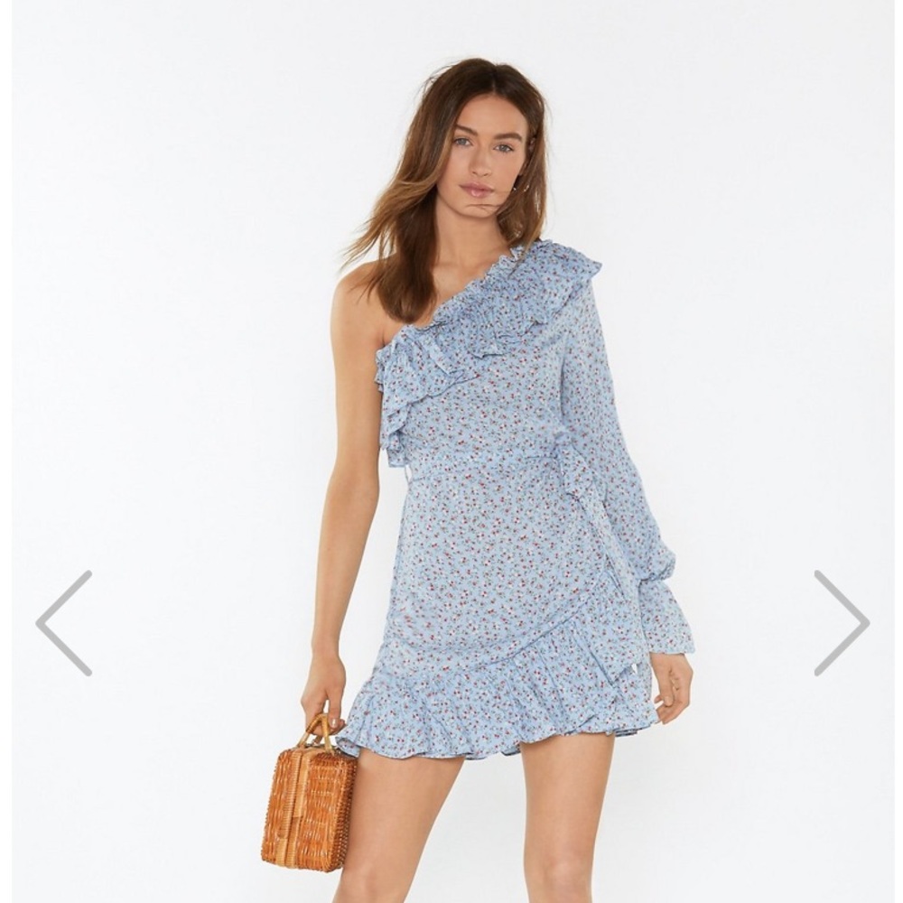 One Shoulder Floral Blue Dress 10